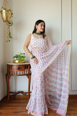 Hand Brush Painted Chiffon Saree with Blouse ( CIA47)