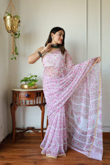 Hand Brush Painted Chiffon Saree with Blouse ( CIA49)