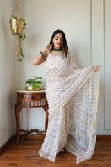 Hand Brush Painted Chiffon Saree with Blouse ( CIA51)