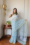 Hand Brush Painted Chiffon Saree with Blouse ( CIA54)