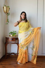 Hand Brush Painted Chiffon Saree with Blouse ( CIA 60 )