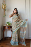 Hand Brush Painted Chiffon Saree with Blouse ( CIA45)