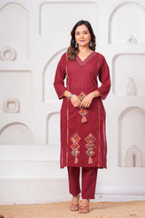 Maroon Pure Cotton Printed Suit Set with Dupatta