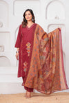 Maroon Pure Cotton Printed Suit Set with Dupatta