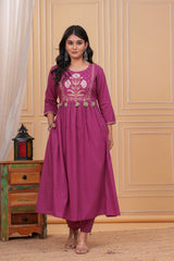 Magenta Pure Cotton Embroidered Kurta Set with Dupatta