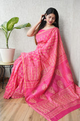 Bagru Hand Block Printed Chanderi Silk Saree with Blouse (CSS84)