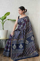Bagru Hand Block Printed Chanderi Silk Saree with Blouse (CSS101)