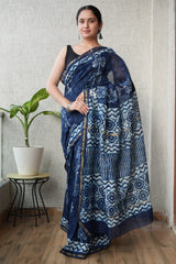 Bagru Hand Block Printed Chanderi Silk Saree with Blouse (CSS107)