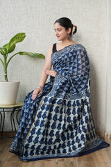 Bagru Hand Block Printed Chanderi Silk Saree with Blouse (CSS97)